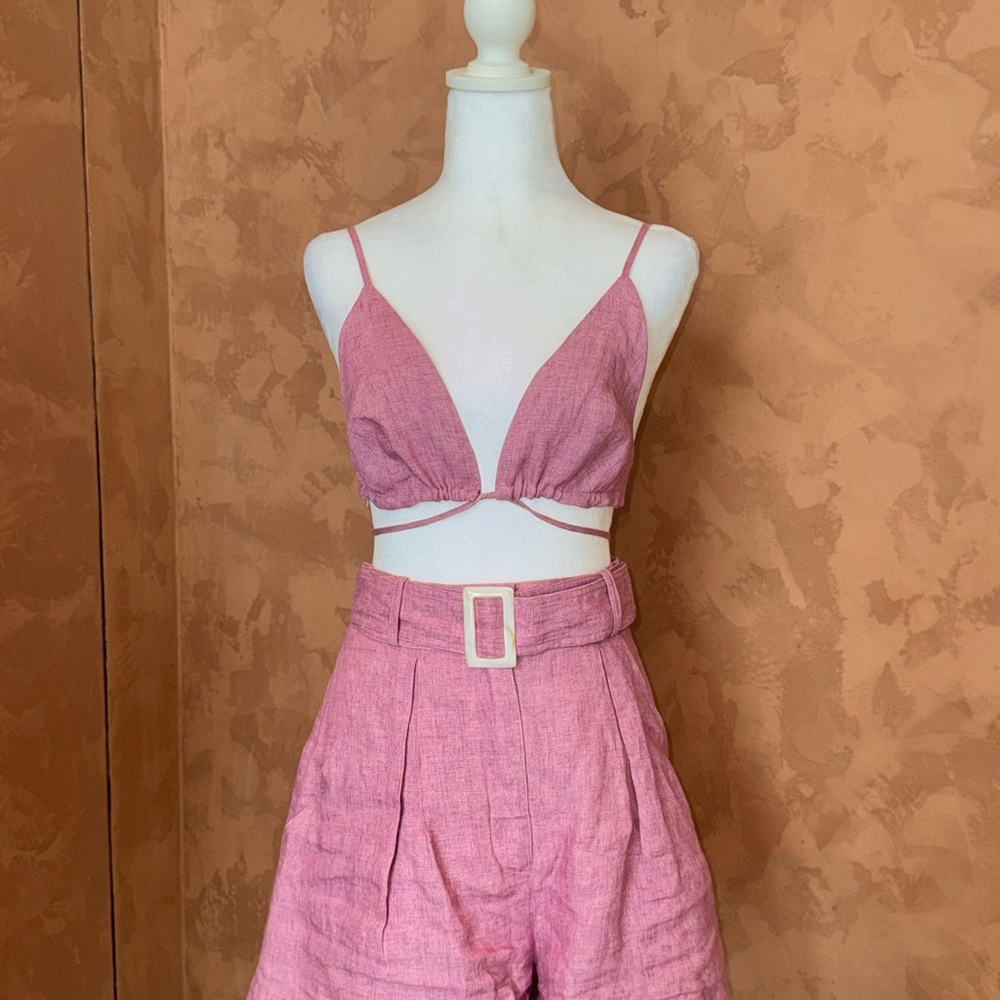 Matthew Bruch Top and High Waist Pink Women's Shorts